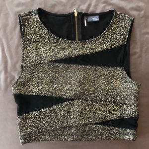 Urban Outfitters Sparkle & Fade Gold Crop Top with Mesh Cutouts